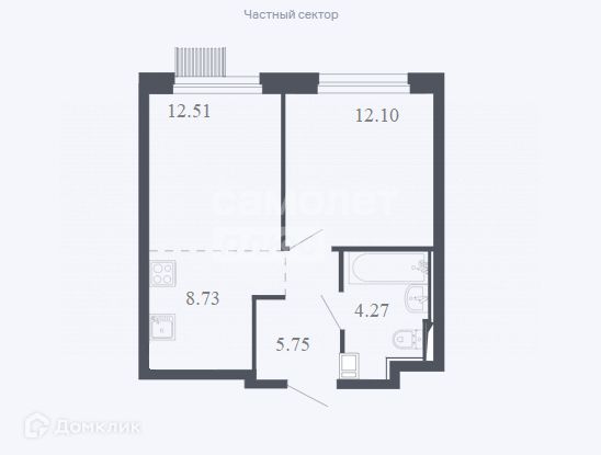 Продаётся 1-комнатная квартира, 43.36 м²