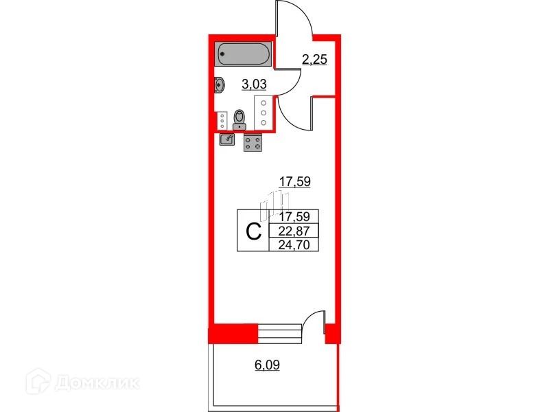 Продаётся студия, 22.5 м²