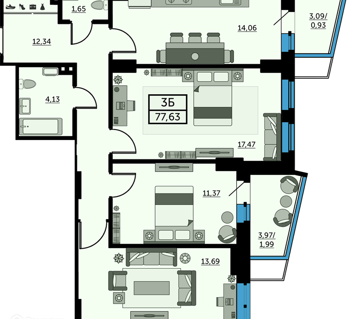 Продаётся 3-комнатная квартира, 77.5 м²