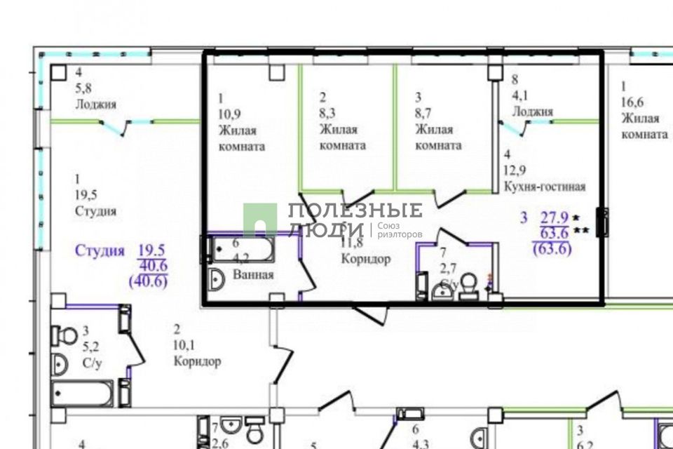 Продаётся 3-комнатная квартира, 63.6 м²