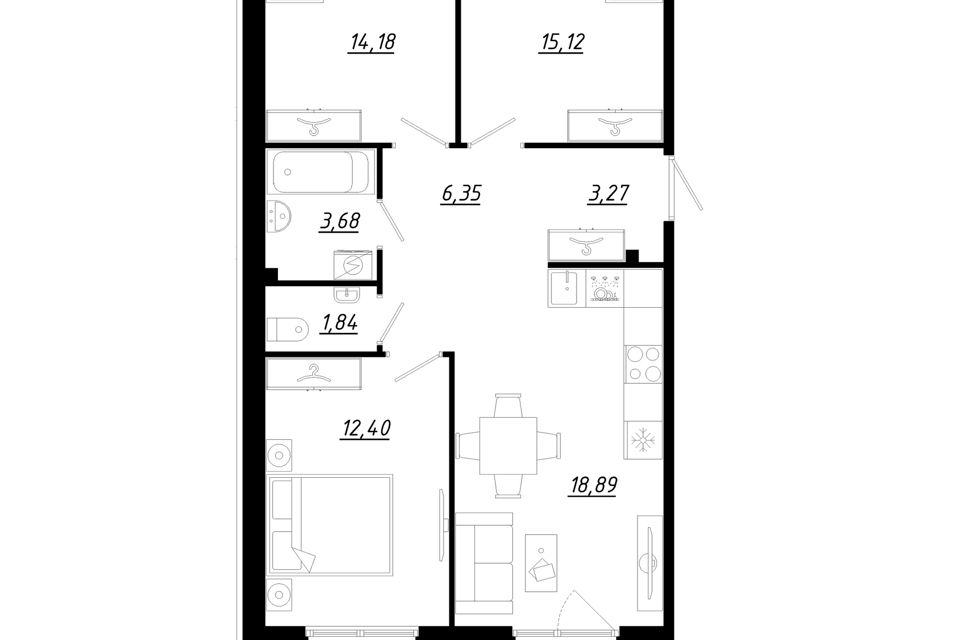 Продаётся 3-комнатная квартира, 78.1 м²