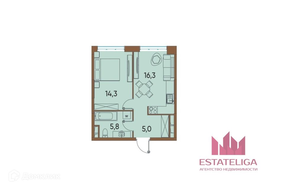 Продаётся 1-комнатная квартира, 41.4 м²