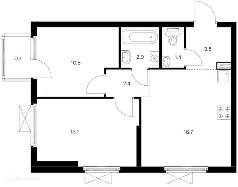 Продаётся 2-комнатная квартира, 50.5 м²