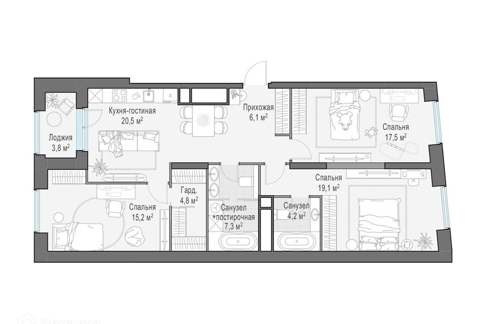Продаётся 3-комнатная квартира, 95.5 м²