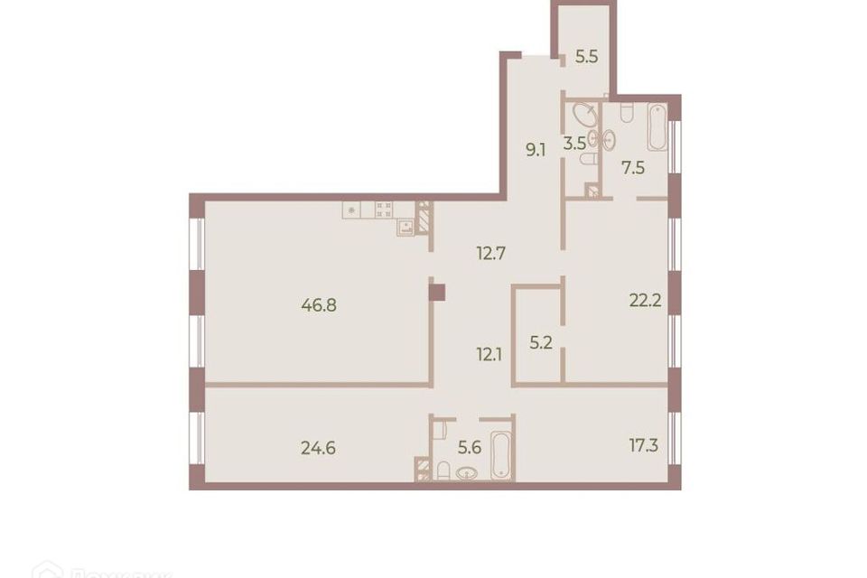 Продаётся 3-комнатная квартира, 172.2 м²