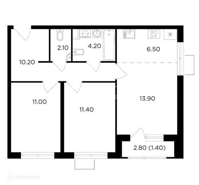 Продаётся 3-комнатная квартира, 59.3 м²