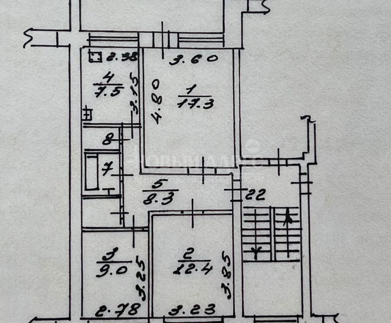 Продаётся 3-комнатная квартира, 60 м²