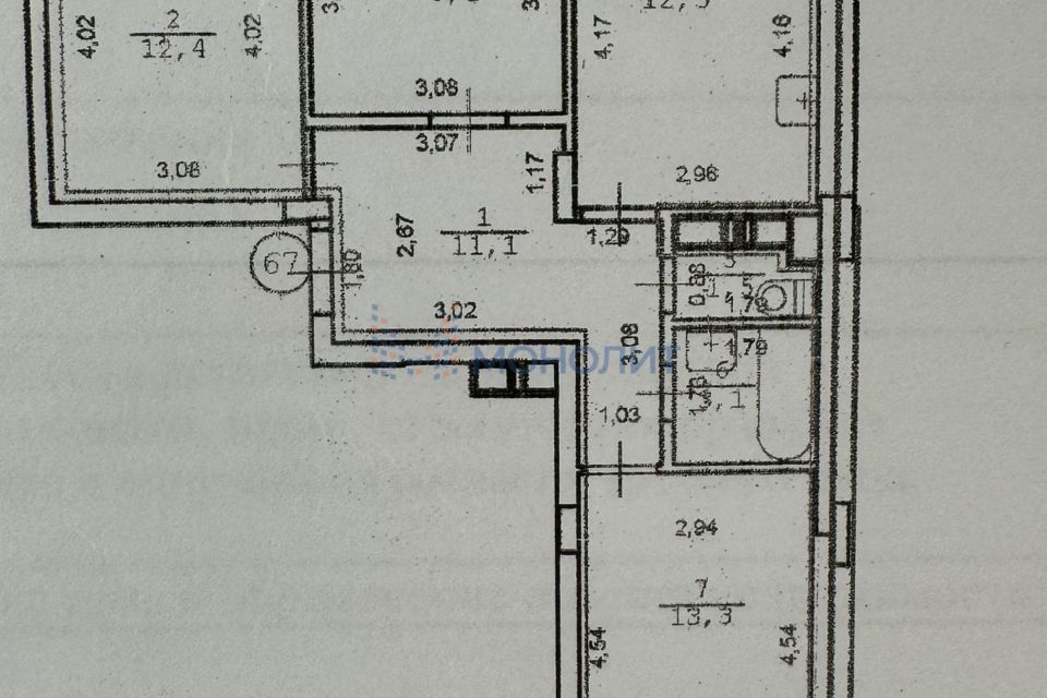 Продаётся 3-комнатная квартира, 62.9 м²