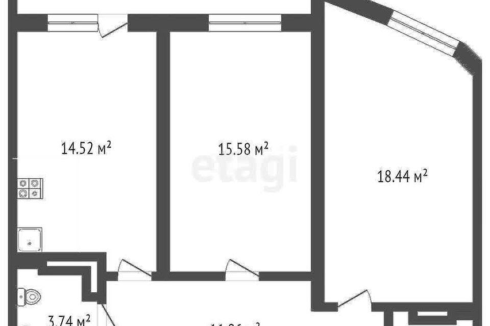 Продаётся 2-комнатная квартира, 65.6 м²