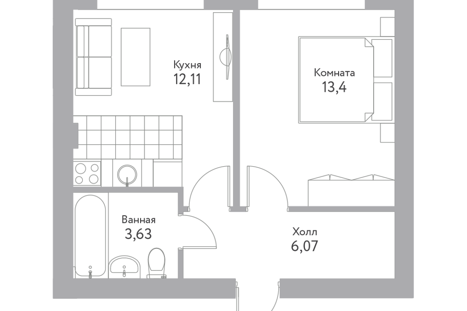 Продаётся 1-комнатная квартира, 35.2 м²