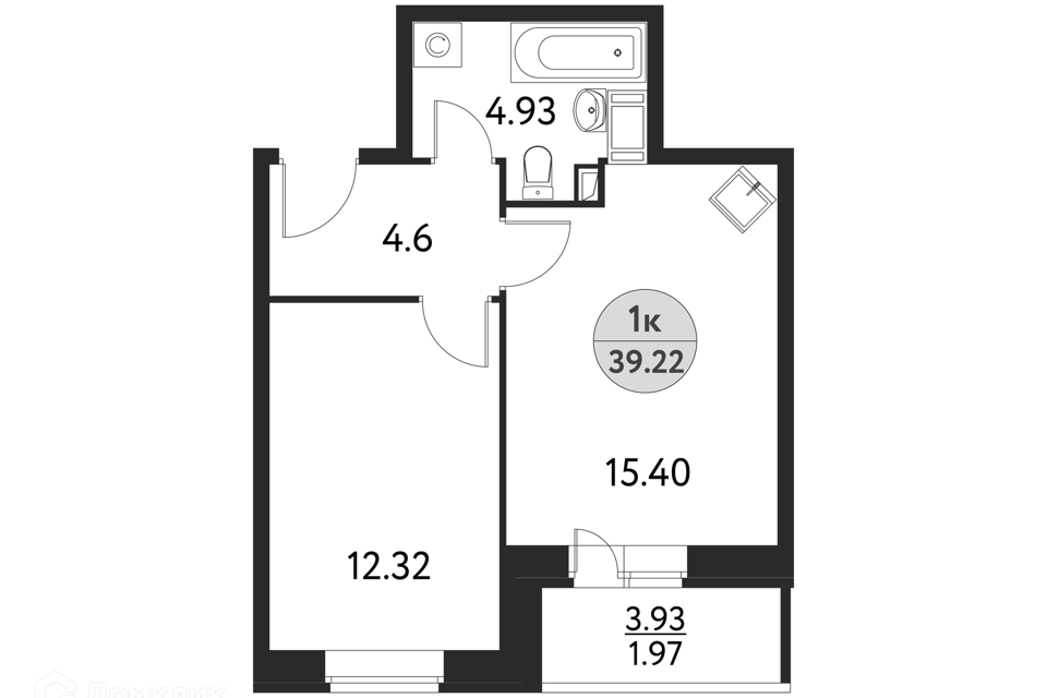 Продаётся 1-комнатная квартира, 39.22 м²