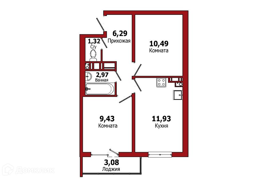 Продаётся 2-комнатная квартира, 43.4 м²