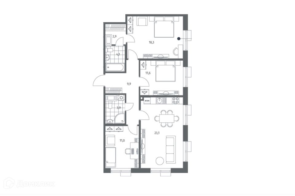 Продаётся 4-комнатная квартира, 84 м²
