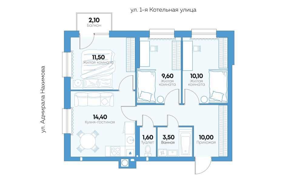 Продаётся 3-комнатная квартира, 62.8 м²