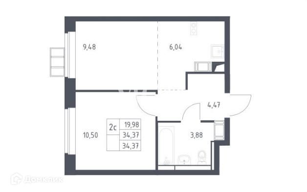 Продаётся 1-комнатная квартира, 34.37 м²