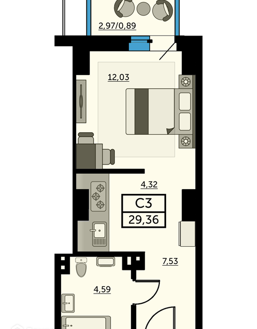 Продаётся студия, 29 м²