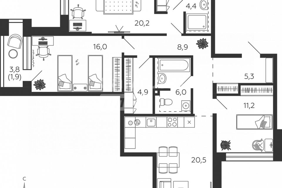 Продаётся 3-комнатная квартира, 99 м²