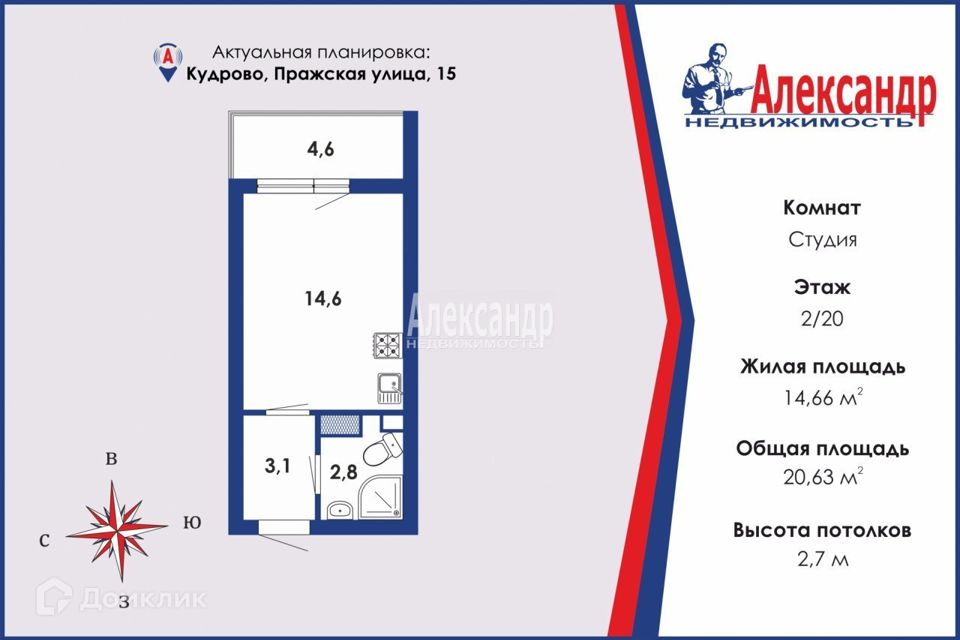 Продаётся студия, 20.63 м²