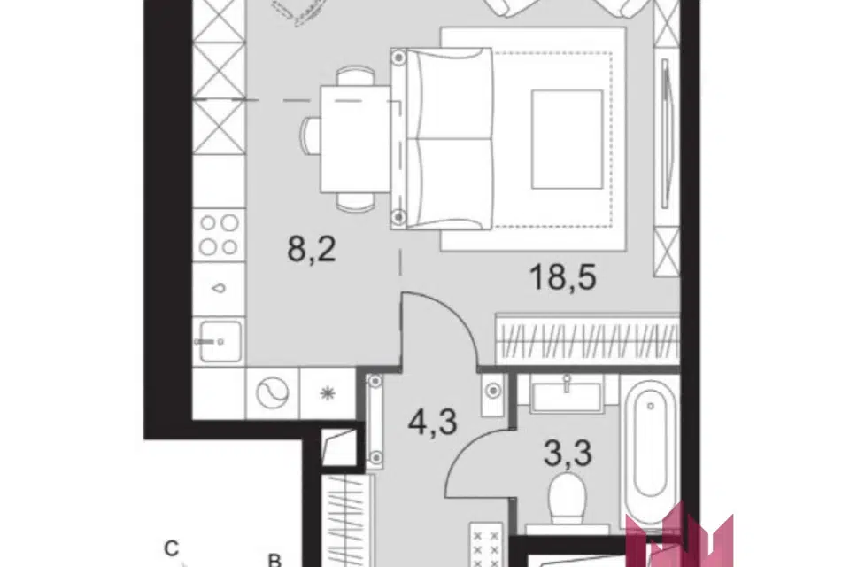Продаётся студия, 34.3 м²
