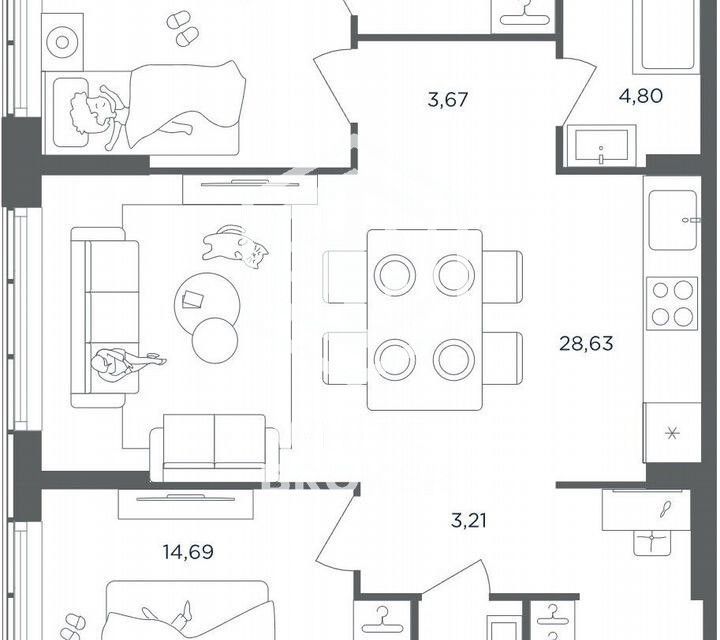Продаётся 2-комнатная квартира, 84.4 м²