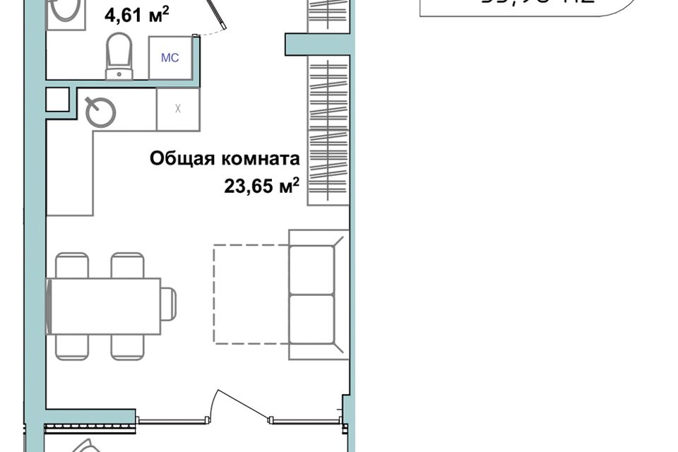 Продаётся 1-комнатная квартира, 35.3 м²