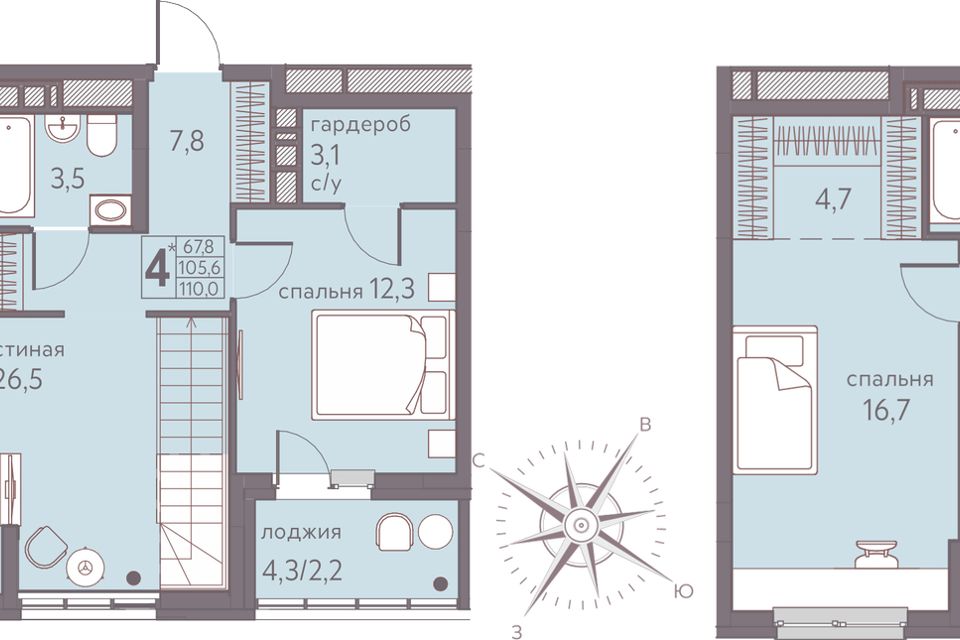 Продаётся 4-комнатная квартира, 110 м²