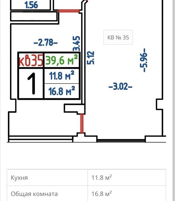 Продаётся 1-комнатная квартира, 39.6 м²