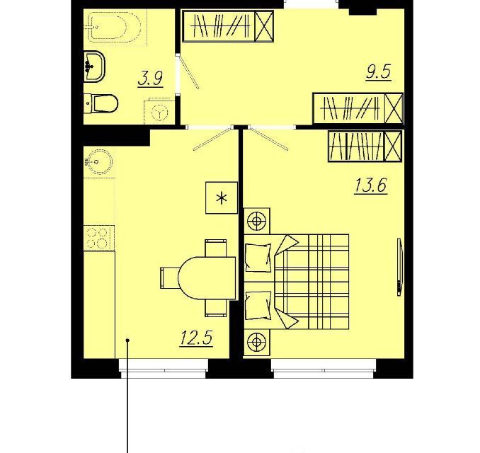 Продаётся 1-комнатная квартира, 39.5 м²