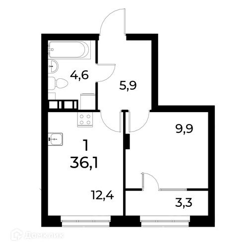 Продаётся 1-комнатная квартира, 36.3 м²