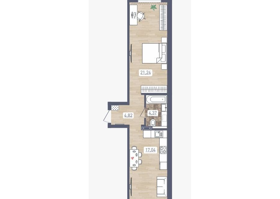 Продаётся 1-комнатная квартира, 49 м²