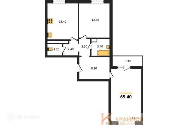 Продаётся 2-комнатная квартира, 65.4 м²