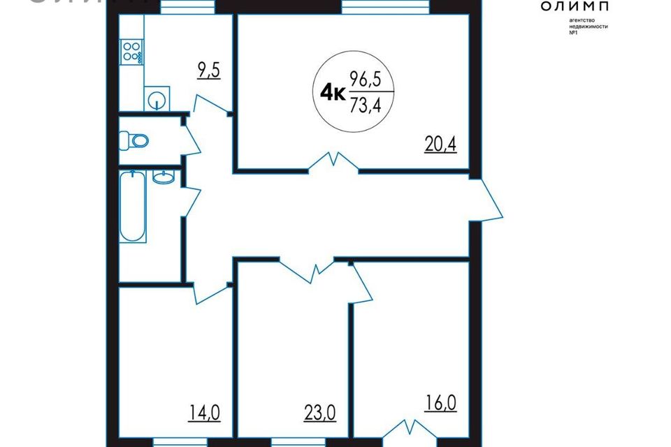 Продаётся 4-комнатная квартира, 96.5 м²