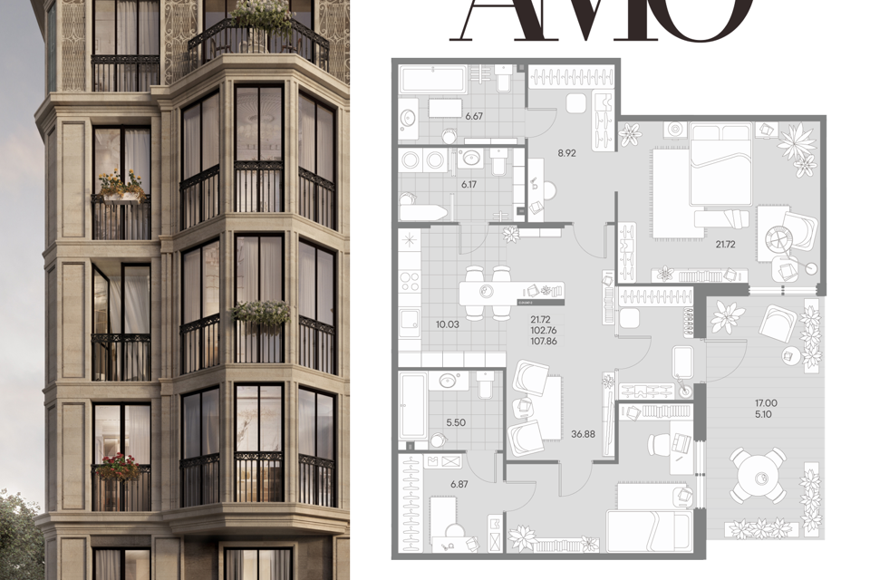 Продаётся 1-комнатная квартира, 105.9 м²