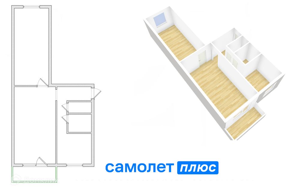 Продаётся 2-комнатная квартира, 43.8 м²