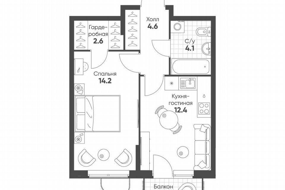 Продаётся 1-комнатная квартира, 38.7 м²