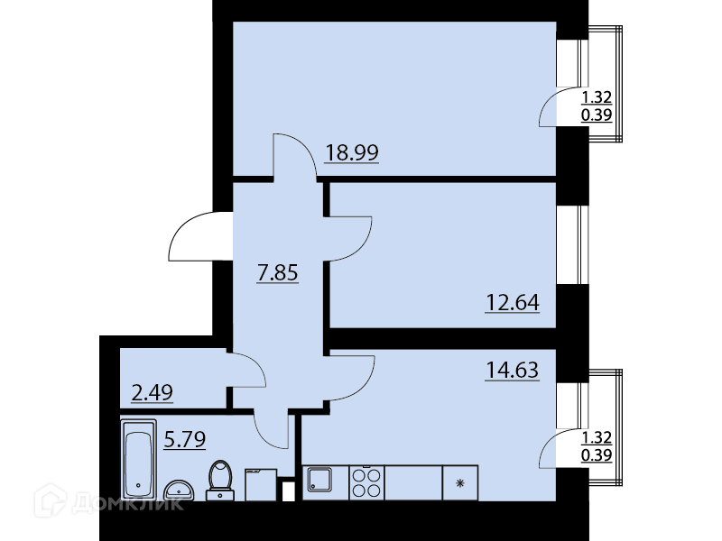 Продаётся студия, 63.27 м²