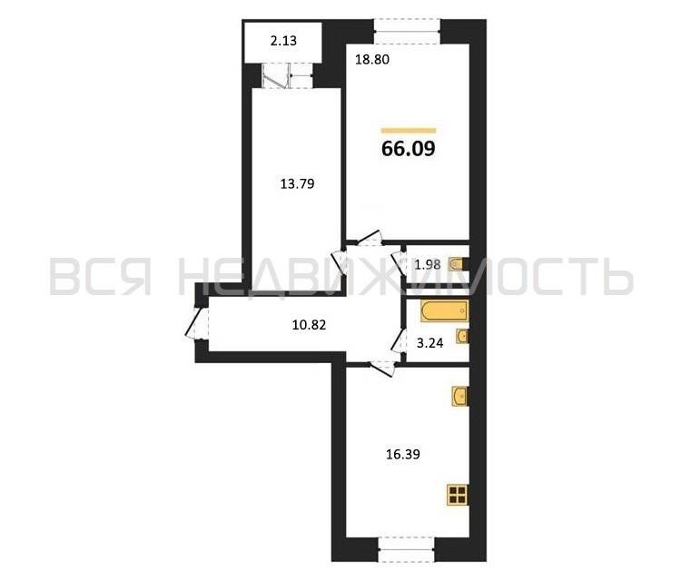Продаётся 2-комнатная квартира, 64.9 м²