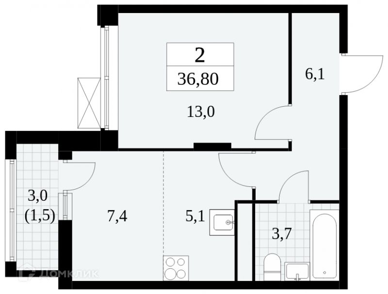 Продаётся студия, 36.8 м²