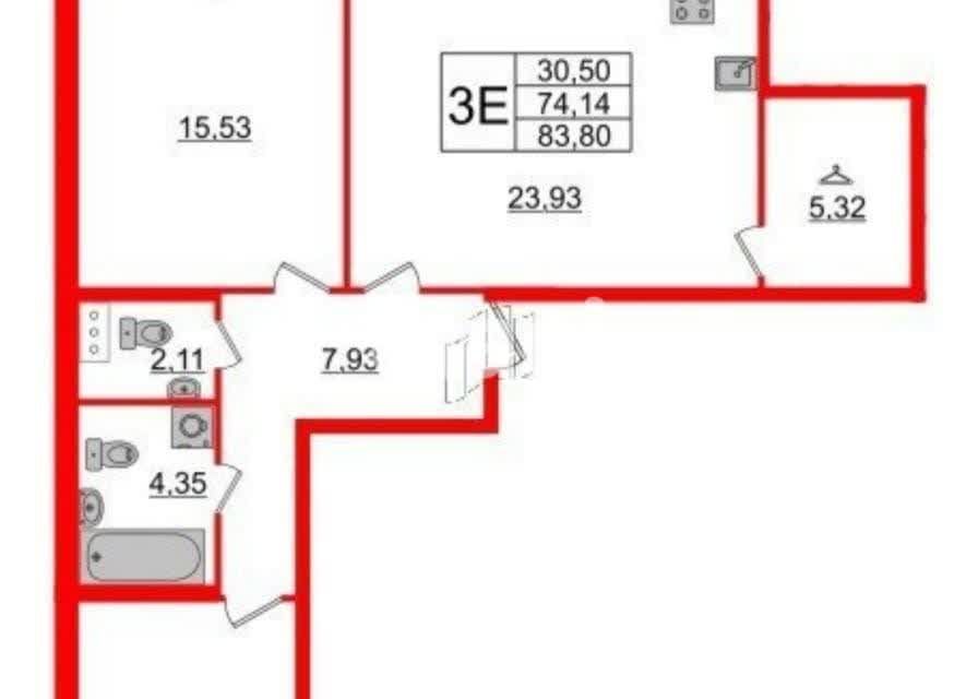 Продаётся 2-комнатная квартира, 83.8 м²