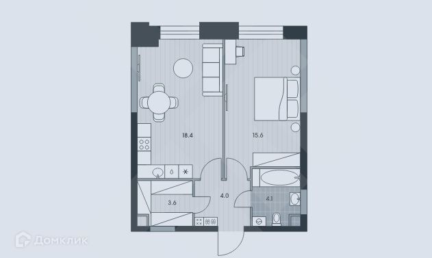 Продаётся 1-комнатная квартира, 47 м²