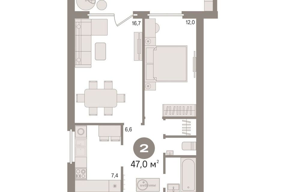 Продаётся 2-комнатная квартира, 47 м²