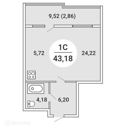 Продаётся студия, 43.18 м²