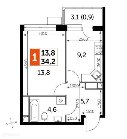 Продаётся 1-комнатная квартира, 32.4 м²