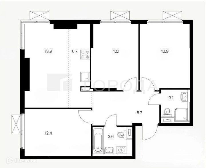 Продаётся 3-комнатная квартира, 73.4 м²