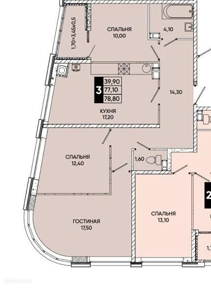Продаётся 3-комнатная квартира, 78.8 м²
