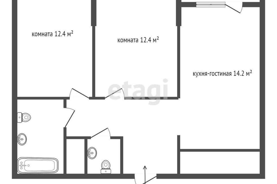 Продаётся 2-комнатная квартира, 53.1 м²