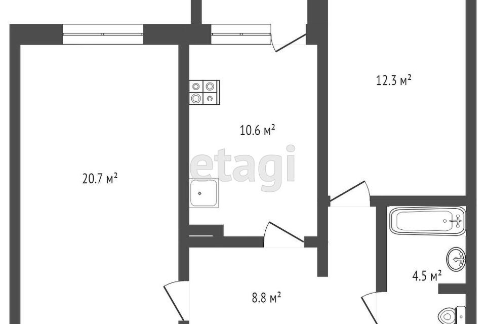 Продаётся 2-комнатная квартира, 56.7 м²