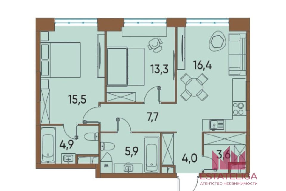 Продаётся 2-комнатная квартира, 71.1 м²