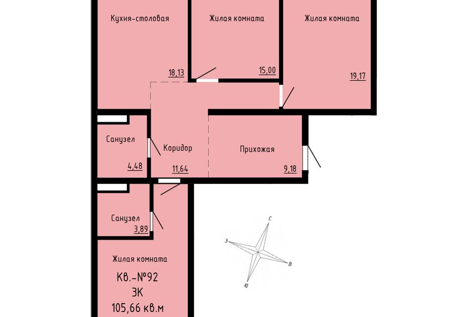 Продаётся 3-комнатная квартира, 105.66 м²