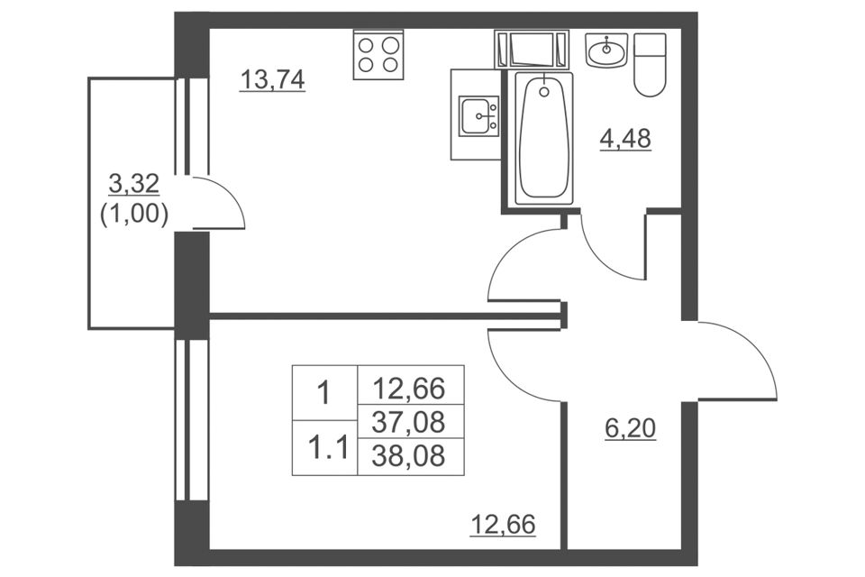 Продаётся 1-комнатная квартира, 36.8 м²